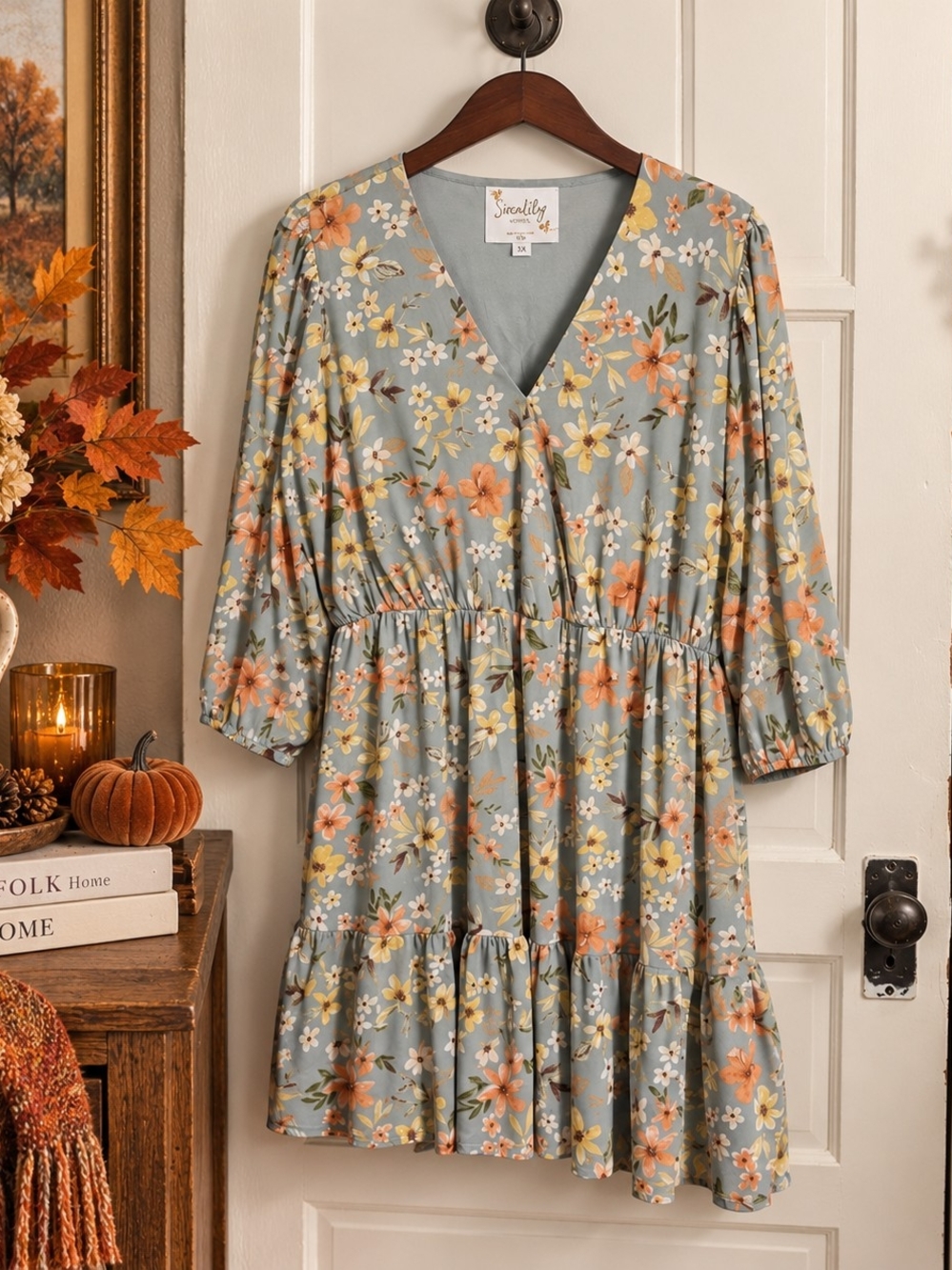 Sirenlily Floral Tiered Midi Dress 3X Cottagecore Fall Boho